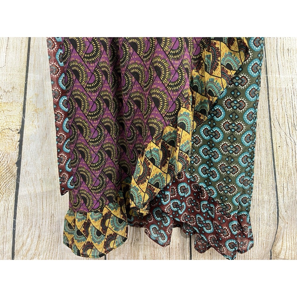 Women Mixed Print Patchwork Faux Wrap Maxi Dress 22/24W Bell Sleeve Boho Artsy - Picture 5 of 8
